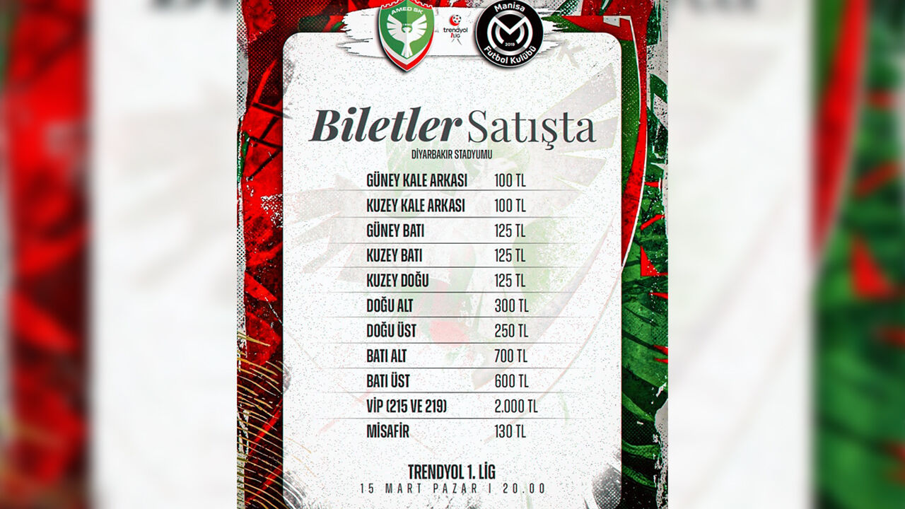 Amedspor Manisaspor Maç Biletleri Satışa Çıktı