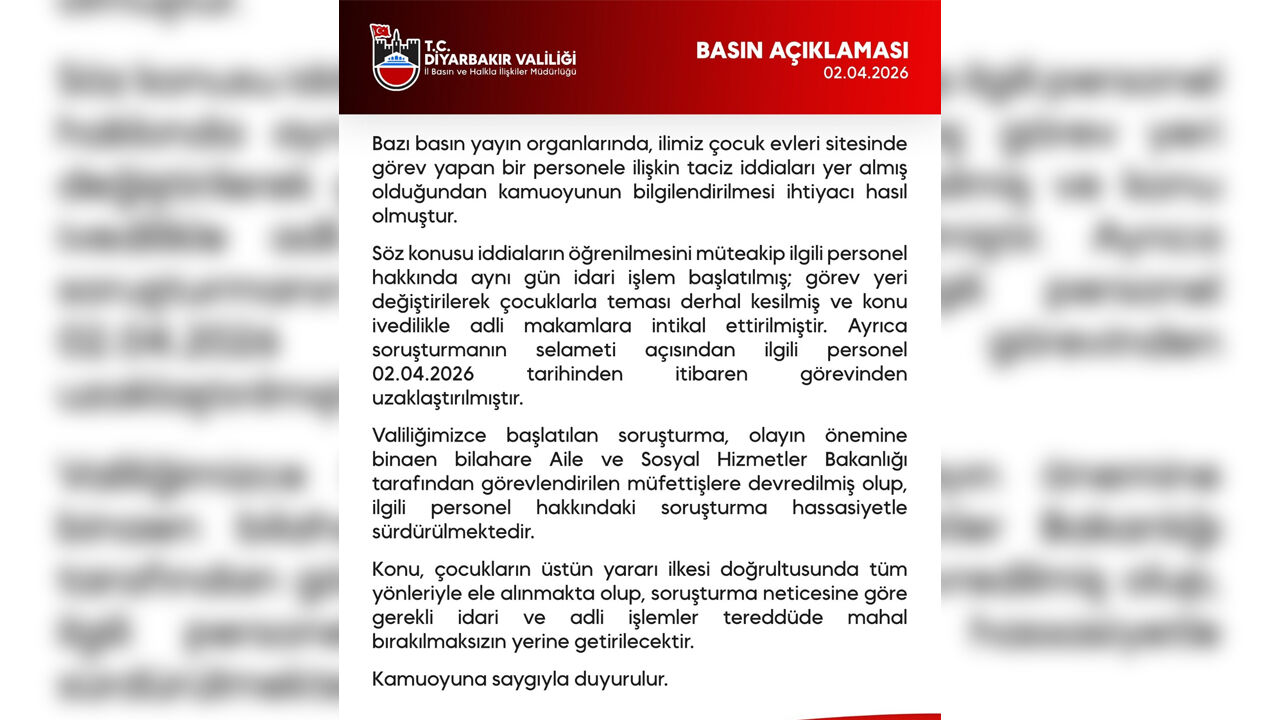 Diyarbakır Valiliğinden, Çocuk Evindeki Taciz Olayı Açıklaması1