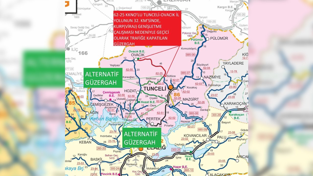 Tunceli-Ovacık yolu trafiğe kapatılacak