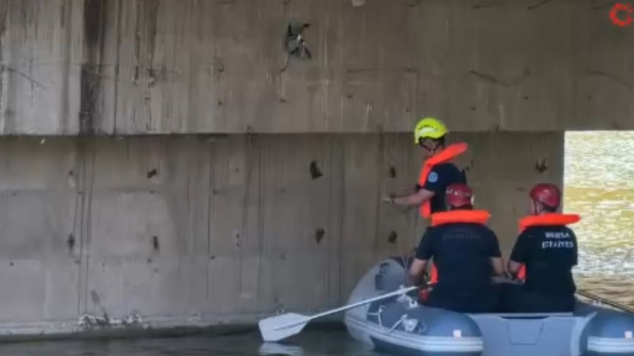 Köprü altında ipe takılan güvercine itfaiye eli uzandı